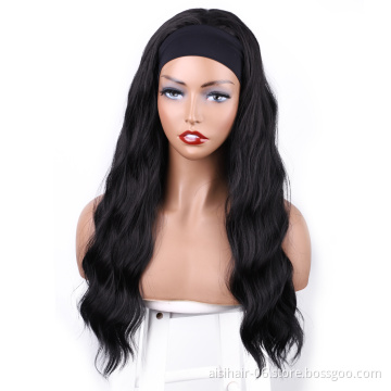 Long black deepwave curly inch good cheap wholesale synthetic headband attached grip wigs black wowen braizilian